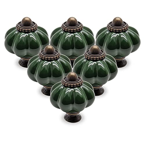 Seimneire 25pcs Dark Green Pumpkin Knobs, Vintage Ceramic Cabinet Handles, Dresser Drawer Door Pulls With Mounting Screws - Image 1