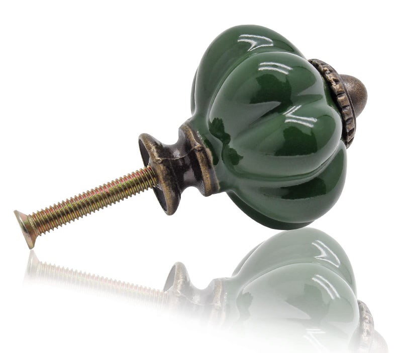 Seimneire 25pcs Dark Green Pumpkin Knobs, Vintage Ceramic Cabinet Handles, Dresser Drawer Door Pulls With Mounting Screws - Image 3