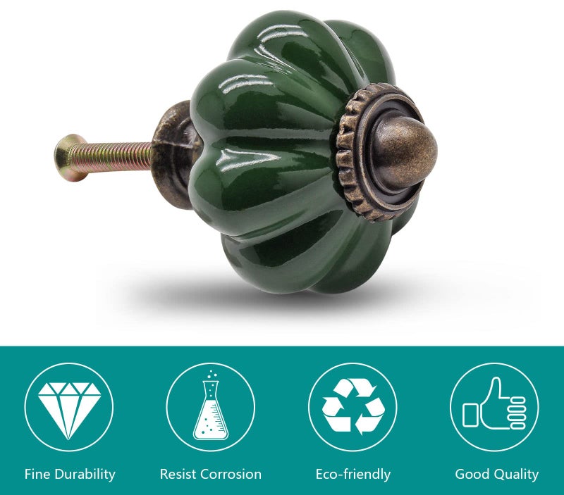 Seimneire 25pcs Dark Green Pumpkin Knobs, Vintage Ceramic Cabinet Handles, Dresser Drawer Door Pulls With Mounting Screws - Image 4