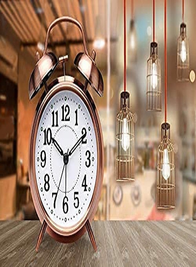 SETON Twin Bell Copper Table Alarm Clock with Night Led Light - Analog Alarm Clock for Student for Kids Bedroom | Alarm Clocks for Heavy Sleepers, 3x5 Inch - Image 2