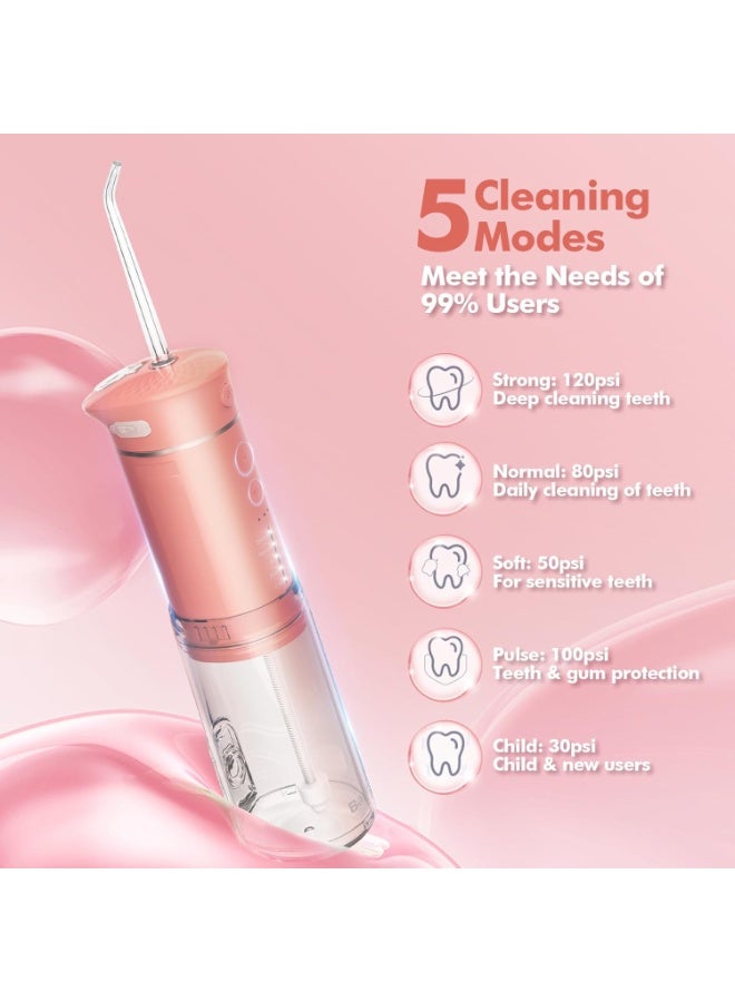 Bezvoi Water Flosser Mini Cordless Portable: 5 Modes Water Dental Floss with Telescopic Water Tank, 6 Tips, IPX7 Waterproof Oral Irrigator for Teeth Cleaning Gums,Orthodontic,Braces Dental Care (Peach Fuzz)  - Image 3