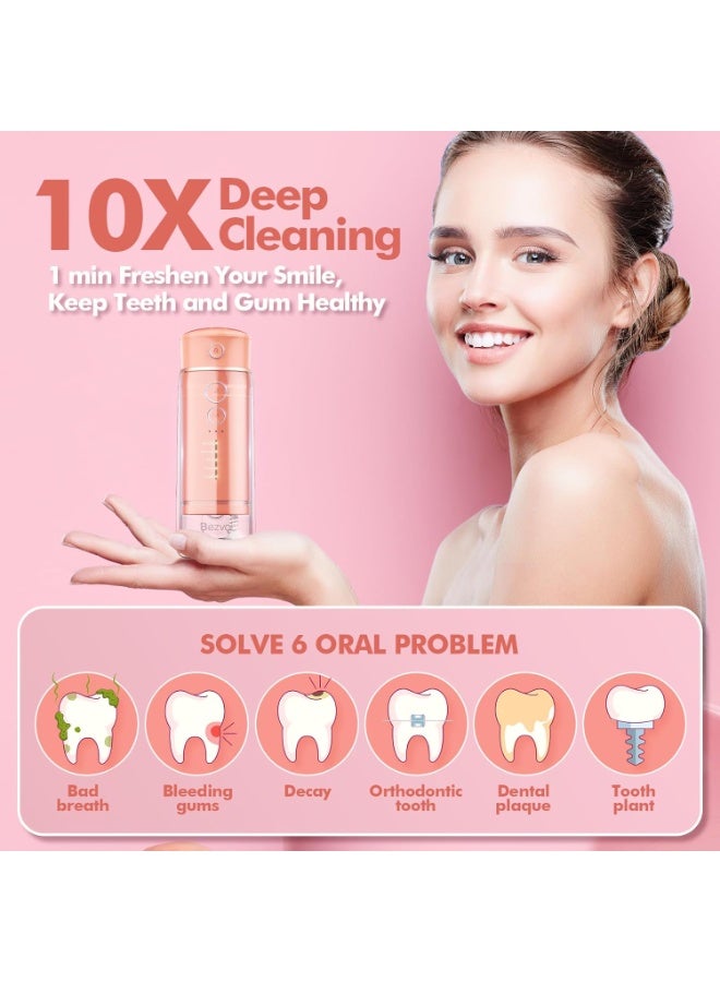 Bezvoi Water Flosser Mini Cordless Portable: 5 Modes Water Dental Floss with Telescopic Water Tank, 6 Tips, IPX7 Waterproof Oral Irrigator for Teeth Cleaning Gums,Orthodontic,Braces Dental Care (Peach Fuzz)  - Image 2