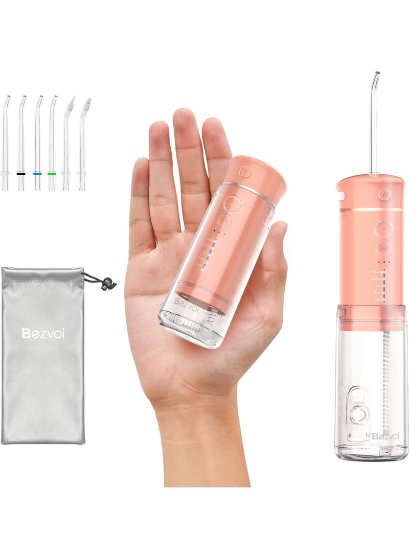 Bezvoi Water Flosser Mini Cordless Portable: 5 Modes Water Dental Floss with Telescopic Water Tank, 6 Tips, IPX7 Waterproof Oral Irrigator for Teeth Cleaning Gums,Orthodontic,Braces Dental Care (Peach Fuzz)  - Image 1