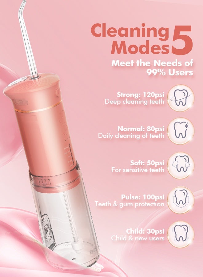 Bezvoi Water Flosser Mini Cordless Portable: 5 Modes Water Dental Floss with Telescopic Water Tank, 6 Tips, IPX7 Waterproof Oral Irrigator for Teeth Cleaning Gums,Orthodontic,Braces Dental Care (Peach Fuzz)  - Image 4
