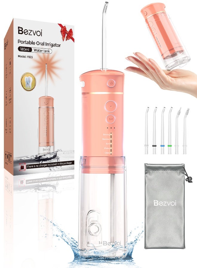 Bezvoi Water Flosser Mini Cordless Portable: 5 Modes Water Dental Floss with Telescopic Water Tank, 6 Tips, IPX7 Waterproof Oral Irrigator for Teeth Cleaning Gums,Orthodontic,Braces Dental Care (Peach Fuzz)  - Image 2