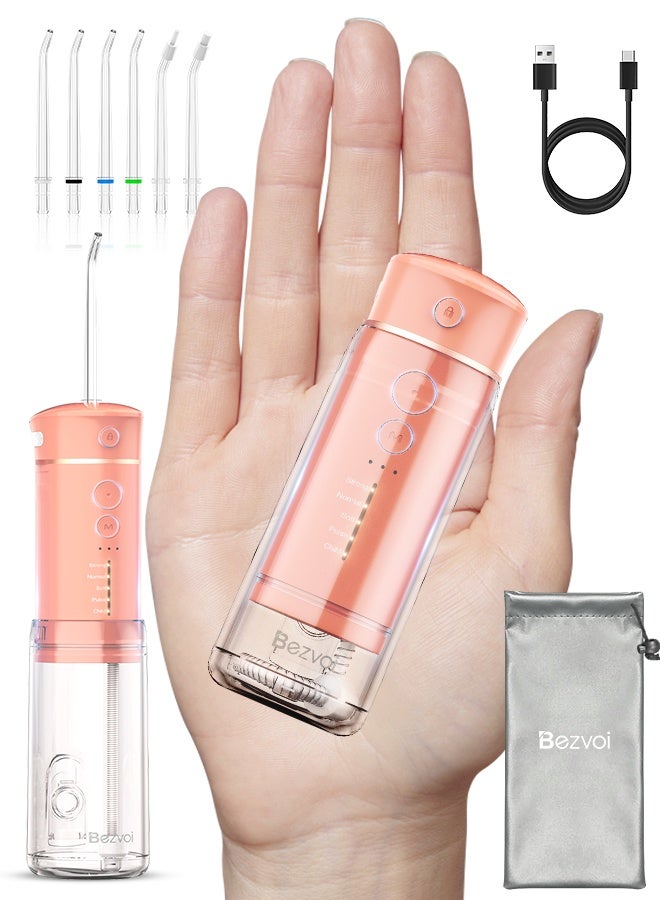 Bezvoi Water Flosser Mini Cordless Portable: 5 Modes Water Dental Floss with Telescopic Water Tank, 6 Tips, IPX7 Waterproof Oral Irrigator for Teeth Cleaning Gums,Orthodontic,Braces Dental Care (Peach Fuzz)  - Image 1