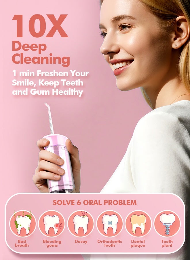 Bezvoi Water Flosser Mini Cordless Portable: 5 Modes Water Dental Floss with Telescopic Water Tank, 6 Tips, IPX7 Waterproof Oral Irrigator for Teeth Cleaning Gums,Orthodontic,Braces Dental Care (Peach Fuzz)  - Image 3