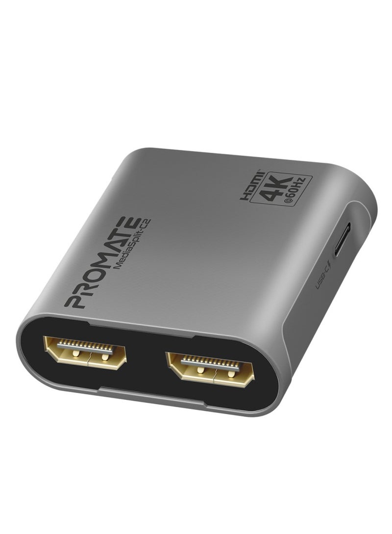 بروميت موزع HDMI، Ultra HD 4k 60Hz 1 في، 2 خارج محول HDMI مع منفذي HDMI مزدوجين، تصميم مدمج مناسب للسفر لجهاز MacBook Pro، MacBook Air، PS5، Dell، Lenovo، HP، Asus، MediaSplit-C2 - Image 1