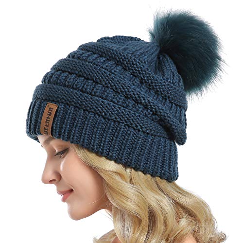 QUEENFUR Women Knit Slouchy Beanie Chunky Baggy Hat with Faux Fur Pompom Winter Soft Warm Ski Cap - Image 3