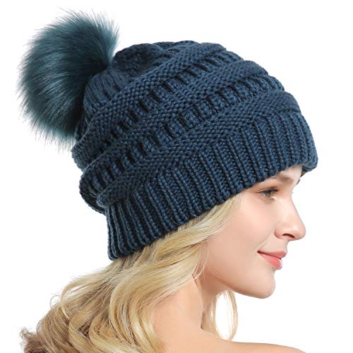 QUEENFUR Women Knit Slouchy Beanie Chunky Baggy Hat with Faux Fur Pompom Winter Soft Warm Ski Cap - Image 4