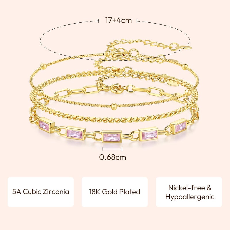 GexTyde Gold Birthstone Bracelet for Women, 18K Gold Plated Layered Jewelry Bracelet Set, Womens Dainty Stackable Bracelets Link Paperclip Chain Valentines Day Gift for Wife Her - Image 4
