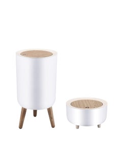 Arabest Trash can 1.8 Gallon，Dsektop garbage can 0.5 Gallon (2 Pieces) Mini Trash can with press top Lid, Nordic Modern waste basket, Office, Outdoor，Dog proof trash can(White)  - Image 1