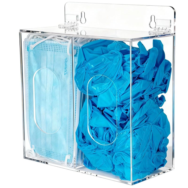 SEANADO Face Mask Dispenser, Acrylic Glove Holder, Hygiene Station with Lid for Disposable Emesis Bags, Shoe Cover and Hair Net, Wall Mount Holes or Table Holder (Clear) - Image 1