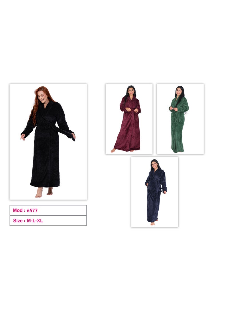 Dadoush Luxurious multi-colored, long, soft fur bathrobe with a belt - Women's fur robe - Long women's kimono, elegant design, winter robe by Daadoush - Image 3