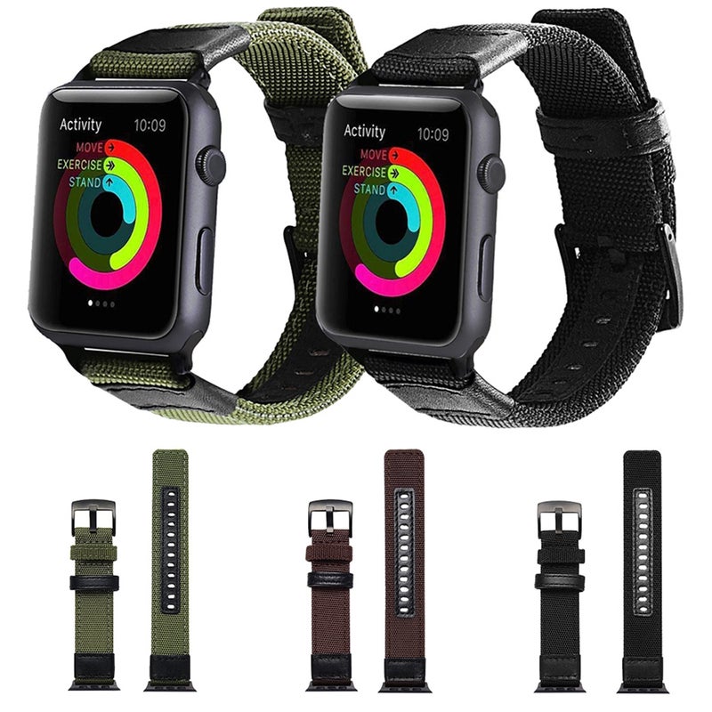 Jeep Style Nylon Wrist Watch Band with Stainless Steel Buckle for Apple Watch Series 3 & 2 & 1 42mm (Brown)