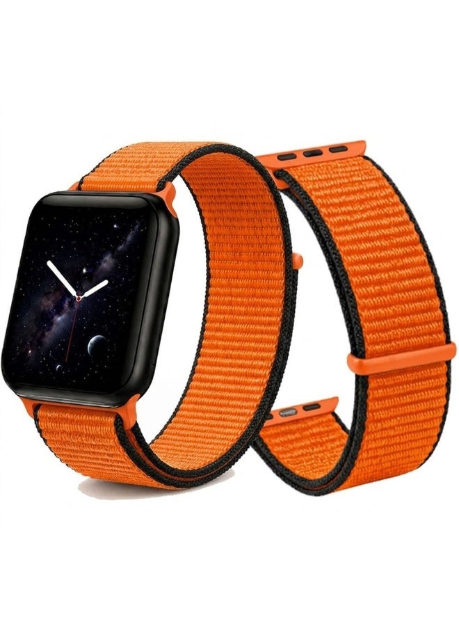 CATANES Breathable Nylon Sport Loop Band Compatible with Apple Watch 44mm 45mm 46mm 49mm for Women Men, iWatch Wrist Straps for Ultra 3 2, Se, Series 11 10 9 8 7 - sunset orange - Image 2