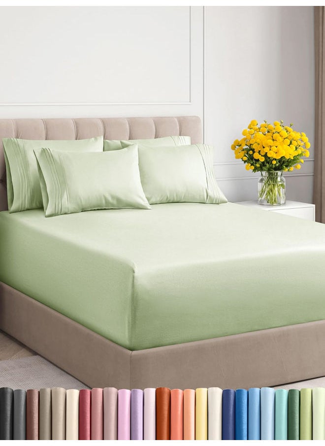 SIGNOOLA Signoola Fitted Sheet Set Of 1 Piece - Comfy Breathable & Cooling Sheets - Hotel Luxury Bed Sheets ( 240 x 250 cm )  - Deep Pockets, Easy-Fit, Extra Soft - Sage  - Image 1