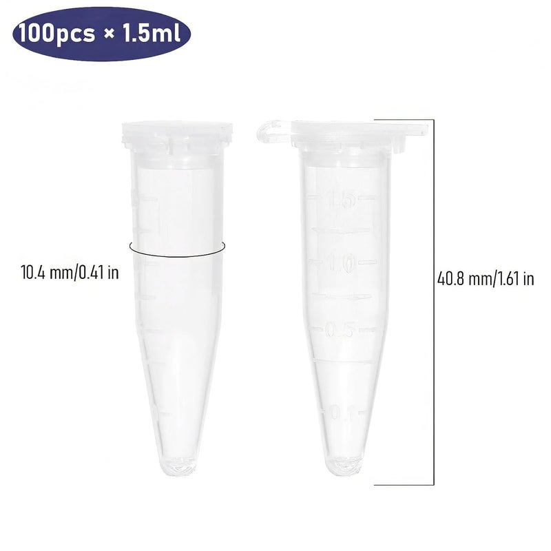 JIUWU Centrifuge Tubes Bottom Tip Clear Plastic Test Tube Vials 1.5ml Pack of 100 - Image 2