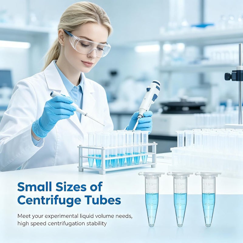 JIUWU Centrifuge Tubes Bottom Tip Clear Plastic Test Tube Vials 1.5ml Pack of 100 - Image 3