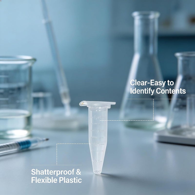 JIUWU Centrifuge Tubes Bottom Tip Clear Plastic Test Tube Vials 1.5ml Pack of 100 - Image 5