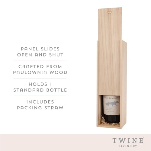 Twine Single Wooden Wine Gift Box with Sliding Lid, Champagne Gift Box, Perfect for Housewarming, Weddings, and Special Celebrations, Holds 1 Bottle, Wine Accessories, Paulownia Wood Storage Boxes - Image 2