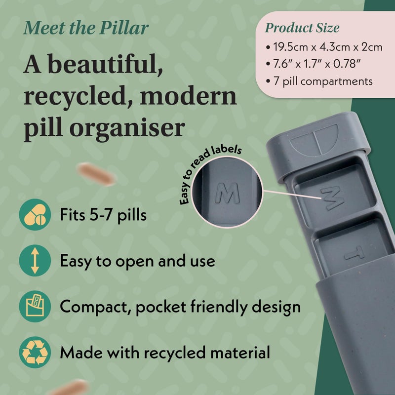 SEQUENCE Pillar - 7-Day Pill Organizer | Weekly Medicine Pill Container Travel Box - Aesthetic Medication Holder - Stylish Travel Pill Case - Cute Small Medication Organizer 7 Day for Women (Slate Grey) - Image 3