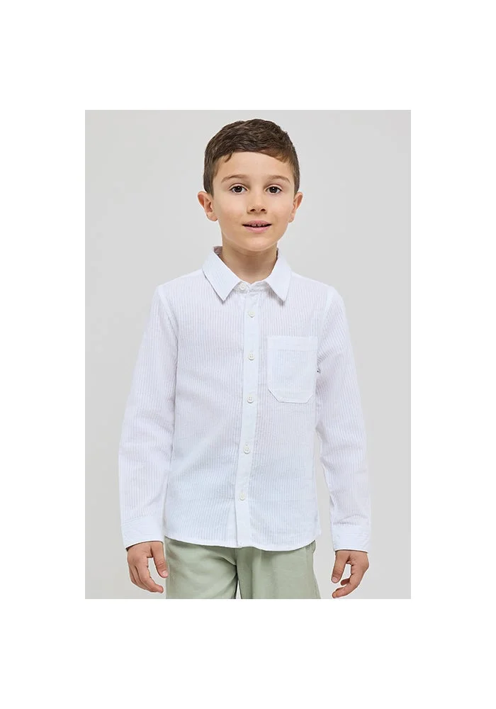 أر أند بي Self Patterned Shirt with Classic Collar and Long Sleeves