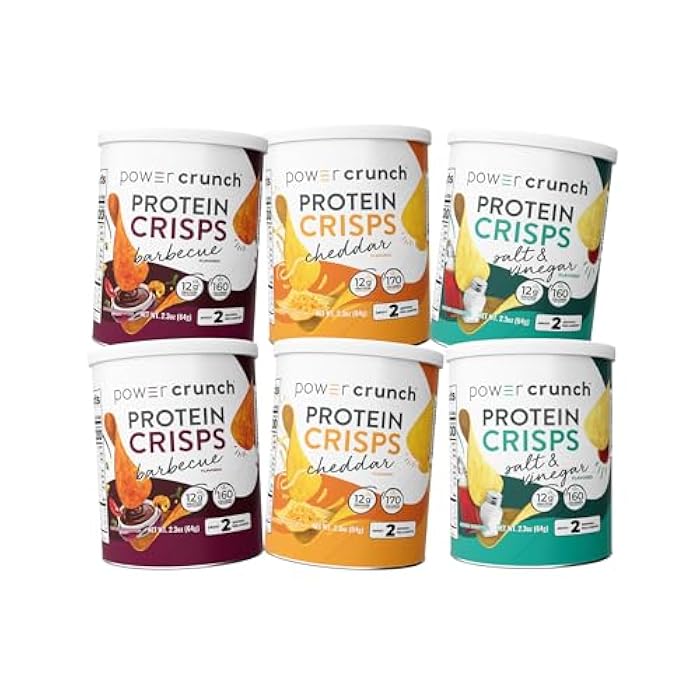 Power Crunch Protein CRISPS Variety Pack, Cheddar, Salt & Vinegar, BBQ, a Potato Style Protein Chip Snack, 12g of protein, 1.05 ounces per serving (2 of Each Flavor) - Image 1