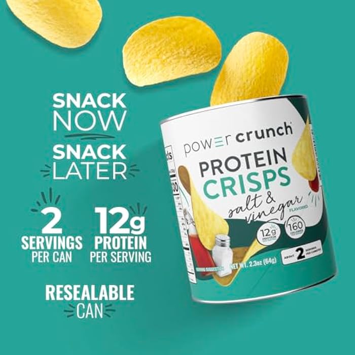Power Crunch Protein CRISPS Variety Pack, Cheddar, Salt & Vinegar, BBQ, a Potato Style Protein Chip Snack, 12g of protein, 1.05 ounces per serving (2 of Each Flavor) - Image 3