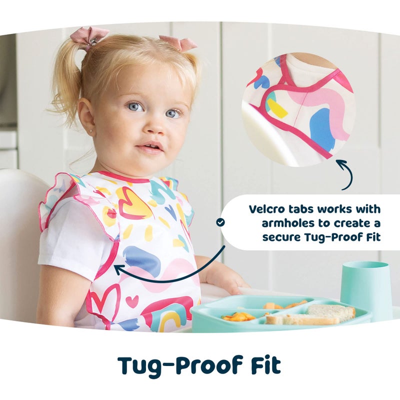 Tiny Twinkle Short Sleeve Apron Baby & Toddler Bib for Girls - Waterproof, Mess-Proof Bibs for Eating & Feeding, Machine Washable,Perfect Holiday Gift (Floral Blue, 6-24M) - Image 5