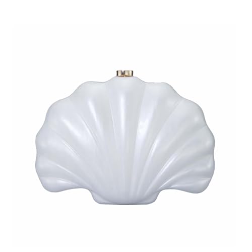 YJKIS Women Pearl Acrylic Clutch Shell Pearl Clutch Shell Purse Chain Shoulder Bag Ladies Wedding Prom Evening Handbag, White - Image 1