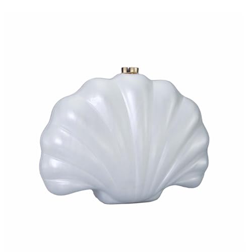 YJKIS Women Pearl Acrylic Clutch Shell Pearl Clutch Shell Purse Chain Shoulder Bag Ladies Wedding Prom Evening Handbag, White - Image 3