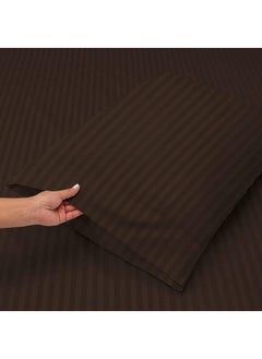 BSB HOME BSB HOME Cotton Solid/Stripes 220 TC Elasticated Fitted King Size Bedsheets with 2 Pillow Covers | Breathable | Size -78X72+10 Inches Deep Pocket Home-Hotels-Hospital-Guest House- Coffee  - Image 3