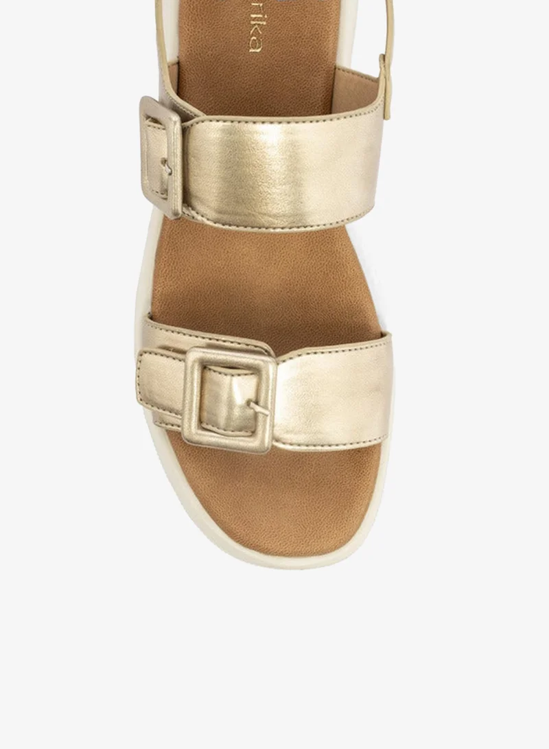Paprika GOLD Buckle Accent Sandals with Platform Heels for Women | Best Price UAE
