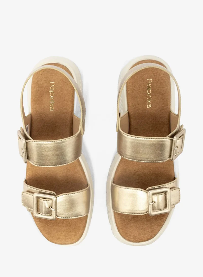 Paprika GOLD Buckle Accent Sandals with Platform Heels for Women | Best Price UAE