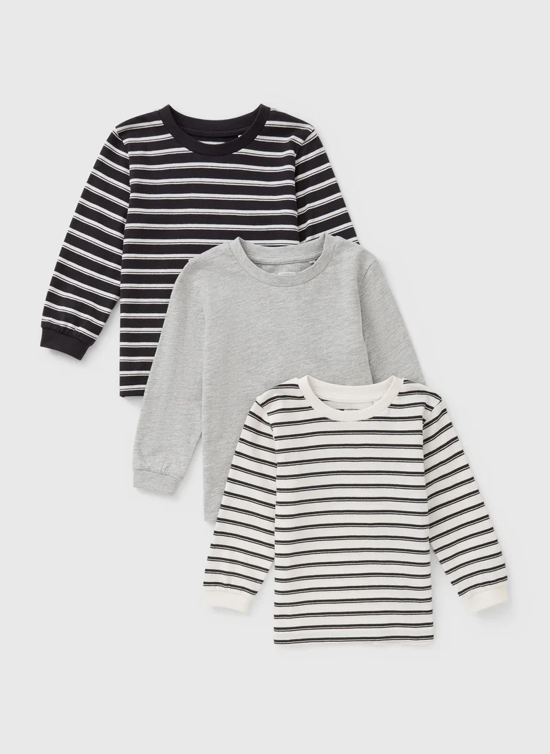 Matalan 3 Pack Boys Grey Stripe Tops