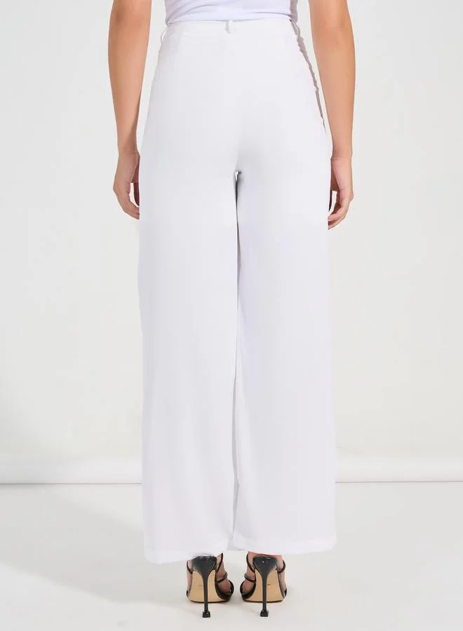 Styli Solid Semi Tailored Wide Leg Pintuck Pants