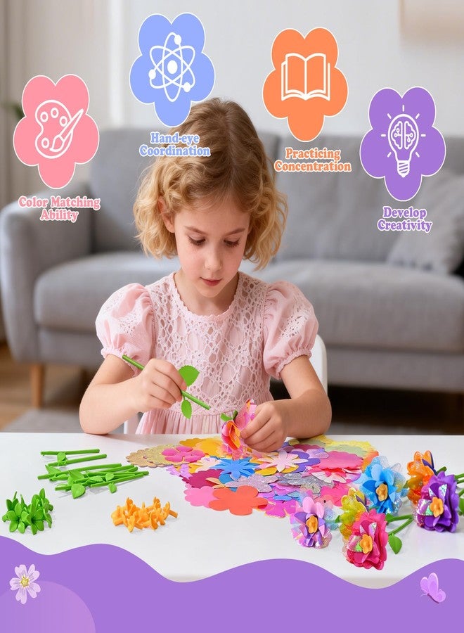 BlueSwan Fabric Flowers for Bouquet Accessories - Complete DIY Flower Making Kit for Kids, Includes 108 Flowers & 36 Holders, Poke-in Arts and Crafts Toy for Girls 3-12 Years, ADHD Child - Image 5