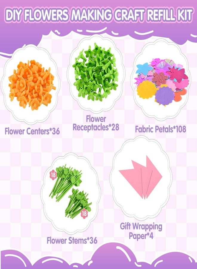 BlueSwan Fabric Flowers for Bouquet Accessories - Complete DIY Flower Making Kit for Kids, Includes 108 Flowers & 36 Holders, Poke-in Arts and Crafts Toy for Girls 3-12 Years, ADHD Child - Image 2