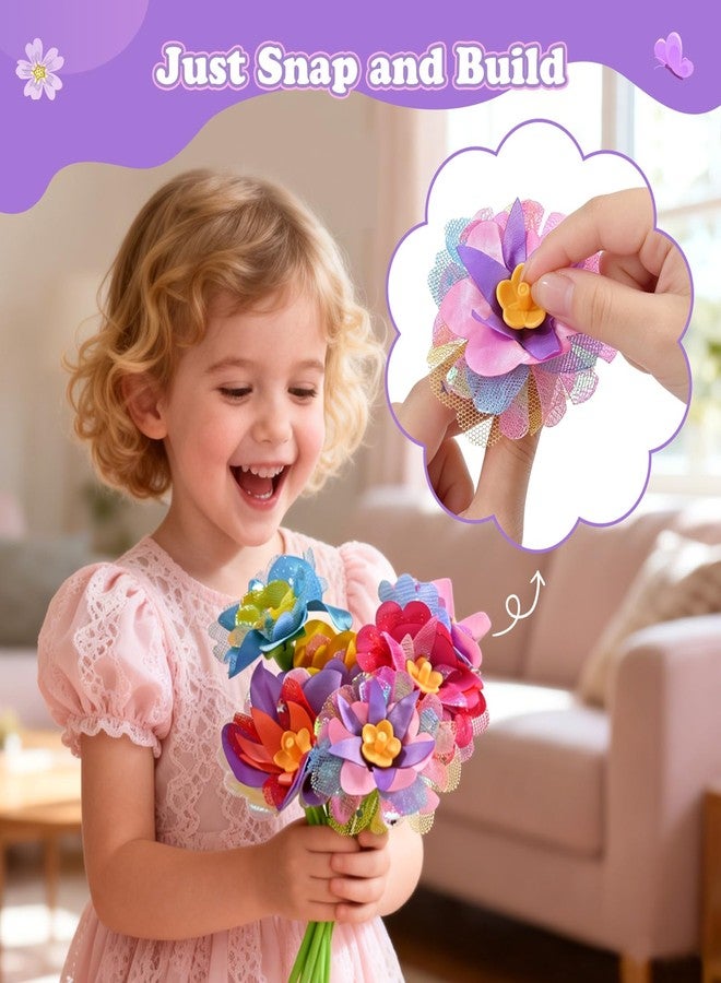 BlueSwan Fabric Flowers for Bouquet Accessories - Complete DIY Flower Making Kit for Kids, Includes 108 Flowers & 36 Holders, Poke-in Arts and Crafts Toy for Girls 3-12 Years, ADHD Child - Image 4