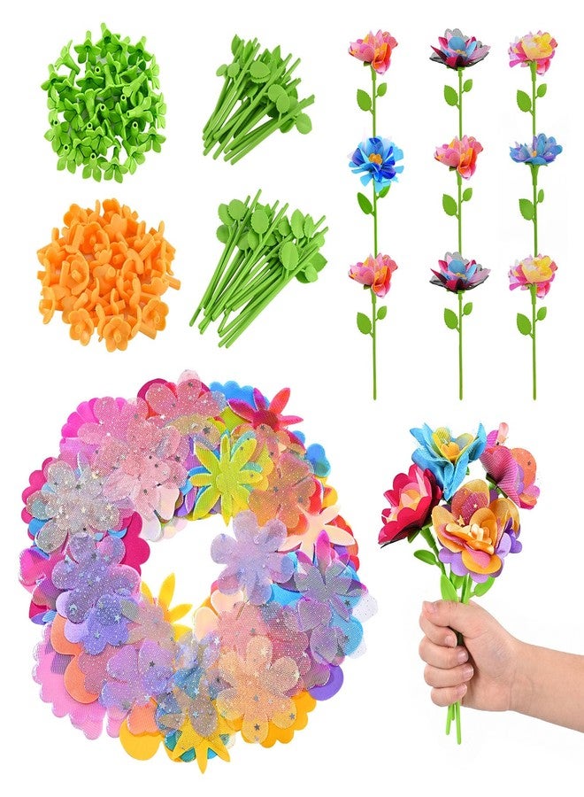 BlueSwan Fabric Flowers for Bouquet Accessories - Complete DIY Flower Making Kit for Kids, Includes 108 Flowers & 36 Holders, Poke-in Arts and Crafts Toy for Girls 3-12 Years, ADHD Child - Image 1