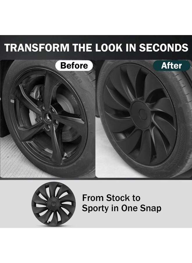 Abystar Matte Black 19 Inch Hubcaps for 2026 Tesla Model Y Juniper, Full Coverage Wheel Covers, Snap-On Rim Protectors, Durable ABS Replacement for Tesla 19” Stock Wheels, Anti-Scratch & Secure Fit - Image 4