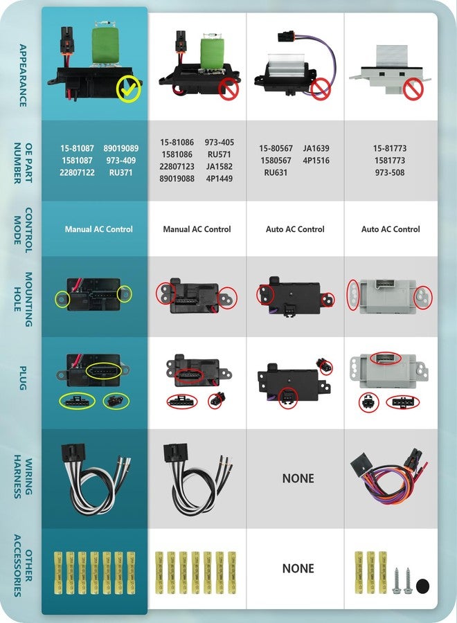 Marsflex Blower Motor Resistor 22807122 1999 2000 2001 2002 2003 2004 2005 2006 for Chevy Avalanche Silverado Suburban Tahoe, for GMC Sierra Yukon, OE: 973-409 89019089 15-81087 Manual AC Control - Image 5