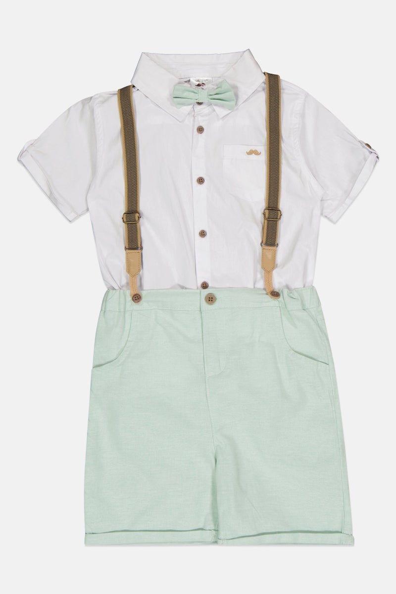 Little Gent Toddlers Boy 4 Pieces Embroidered Logo Shirt And Shorts Set, Multicolor  - Image 1