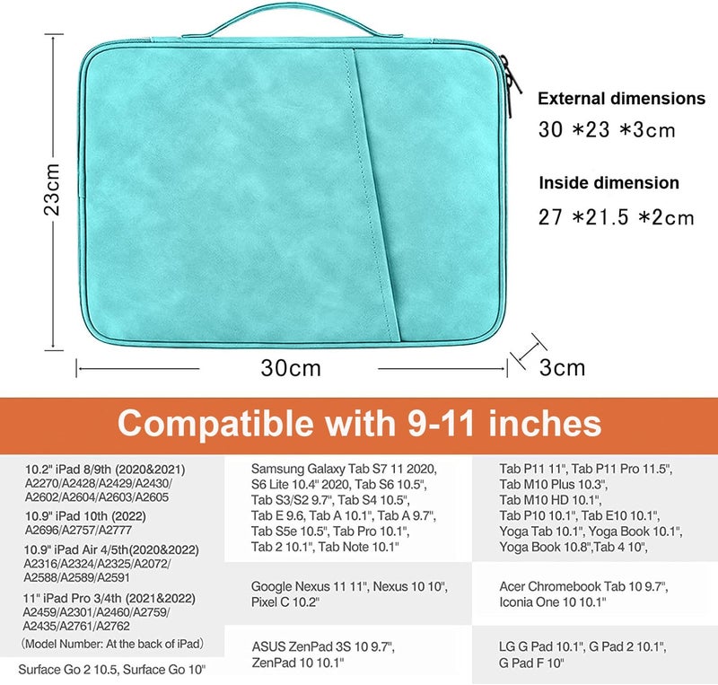 Moca Tablet Sleeve Case for 9.7 iPad /10.9 inch New iPad / 11 inch iPad Pro / 10.2 inch iPad / 10.9" iPad Air, Galaxy Tab A8 10.5" Protective Bag, Fit Apple Smart Keyboard, Black (Sky -Blue) - Image 2