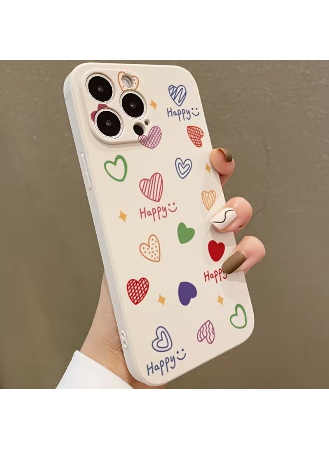 Temu Happy Hearts Colorful iPhone Case, Basic TPU Cover for iPhone 16 Pro Max, Dustproof and Shockproof - Image 1