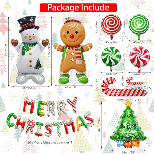 AobkDeco Christmas Foil BalloonsMerry Christmas Balloon Banner48in Giant Standing Snowman and Gingerbread man Foil Balloon Candy Cane Christmas Tree Balloons For Xmas Party Decorations - Image 5
