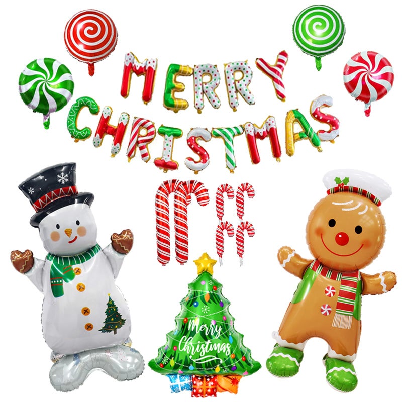 AobkDeco Christmas Foil BalloonsMerry Christmas Balloon Banner48in Giant Standing Snowman and Gingerbread man Foil Balloon Candy Cane Christmas Tree Balloons For Xmas Party Decorations - Image 3