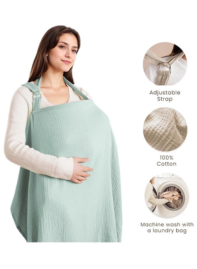 Muslin Nursing Cover for Baby Breastfeeding, Breathable 100% Cotton Breastfeeding Cover with Rigid Hoop for Mother Nursing Apron, Multi-use Carseat Canopy (Green) - Image 3