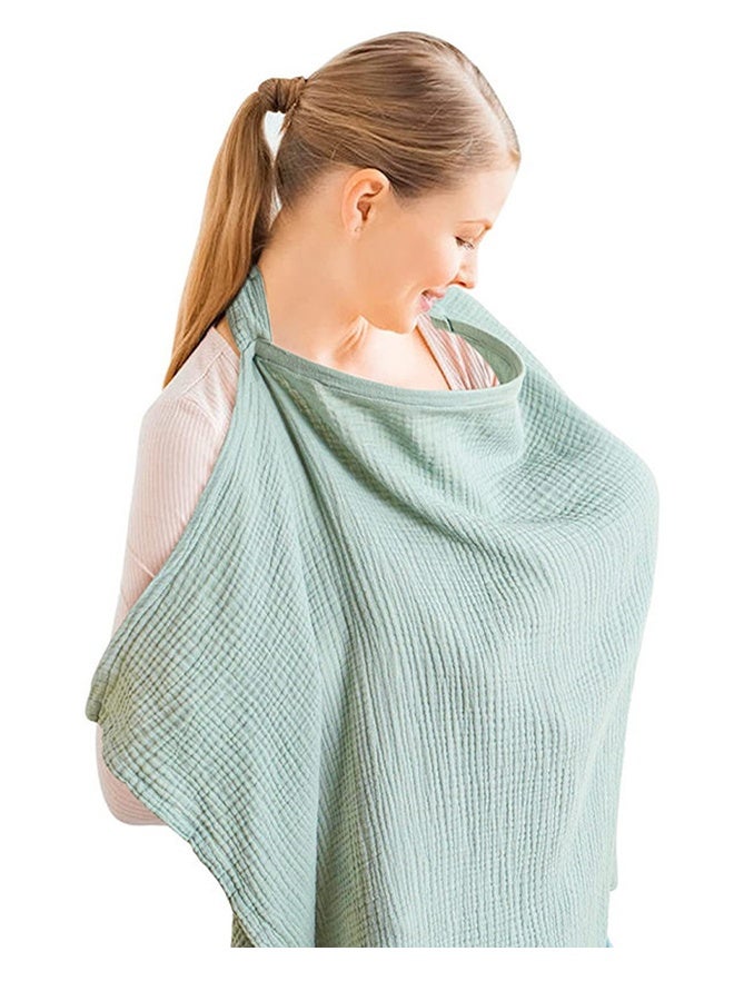 Muslin Nursing Cover for Baby Breastfeeding, Breathable 100% Cotton Breastfeeding Cover with Rigid Hoop for Mother Nursing Apron, Multi-use Carseat Canopy (Green) - Image 1